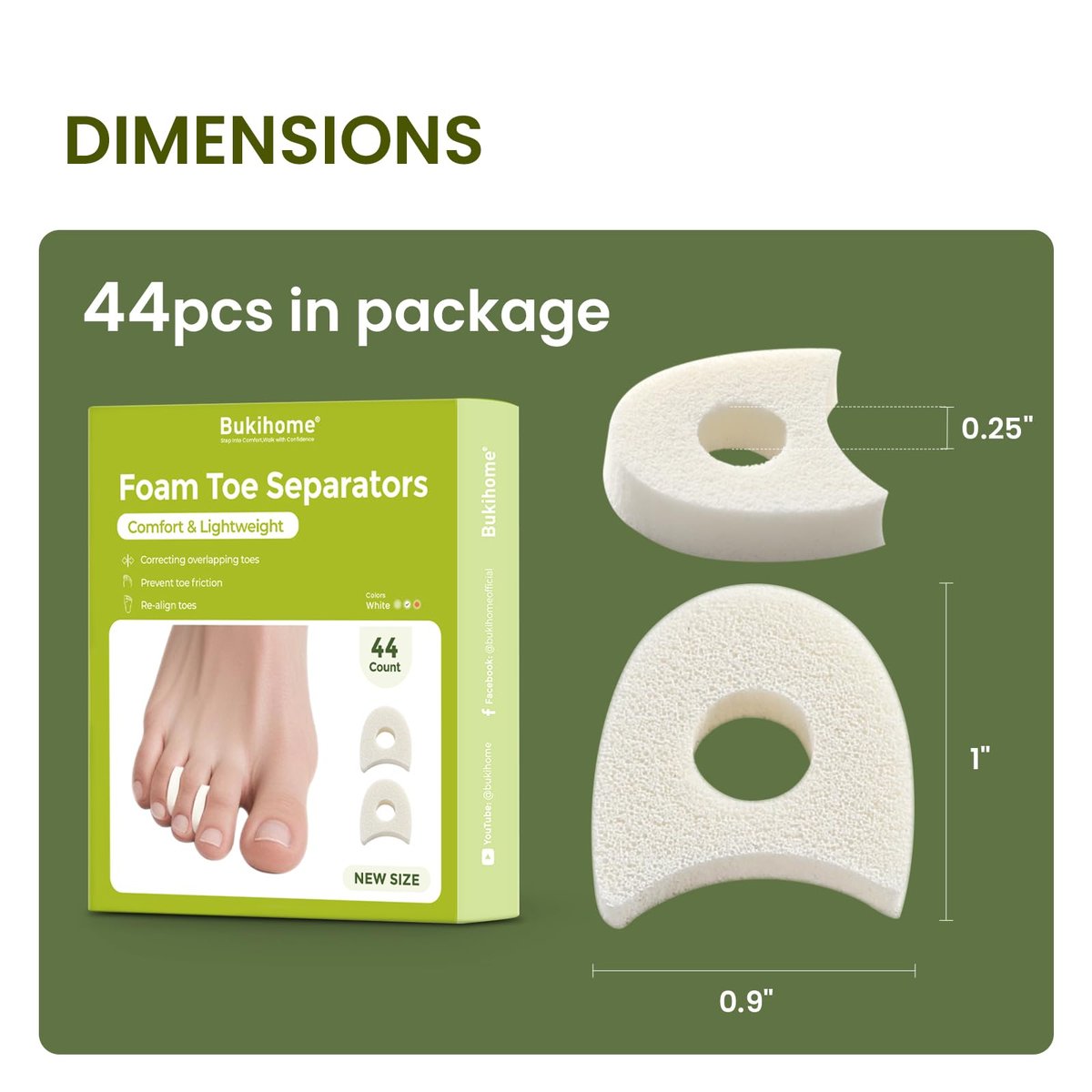 Bukihome 44er-Pack Schaumstoff Zehenspreizer – Weiche & atmungsaktive Zehenabstandshalter für Damen und Herren, helfen bei überlappenden Zehen, lindern Reibung & Druck, ideal für täglichen Komfort