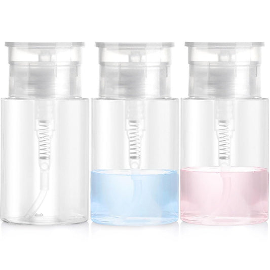 3er Pack Pumpspender mit 6 Etiketten, leere Push-Top-Flaschen für Nagellack, Make-up-Entferner, Mizellenwasser, Essenz, Geschirr- und Gesichtswasser, 60 ml (2 oz)