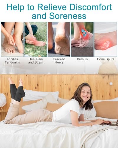 PGRODE Achillessehnenhülle mit Silikon-Fersenschutzpolster, Achillessehnenentzündungs-Kompressionsstrümpfe für Frauen bei Plantarfasziitis, Schleimbeutelentzündung, Fersenschmerzen, 1 Paar (Schwarz)