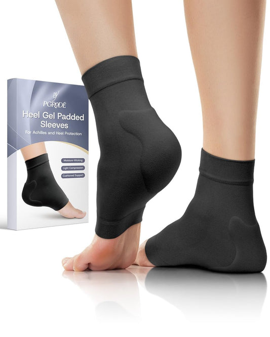 PGRODE Achillessehnenhülle mit Silikon-Fersenschutzpolster, Achillessehnenentzündungs-Kompressionsstrümpfe für Frauen bei Plantarfasziitis, Schleimbeutelentzündung, Fersenschmerzen, 1 Paar (Schwarz)