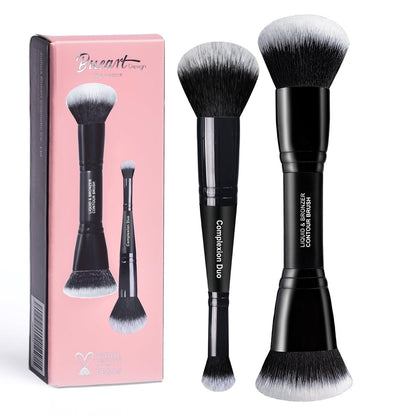 Bueart Design Komplexion Duo Pinsel und Liquid & Bronzer Contour Makeup Pinsel Set mit ultraweichen dichten Borsten, Doppelendig für Foundation, Flüssigcreme, Concealer, Vegan und Tierversuchsfrei, M18