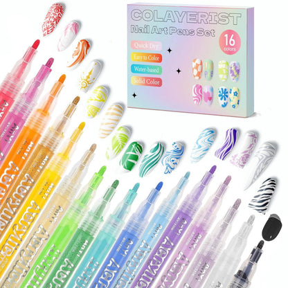 COLAYERIST Nagelkunststifte, 16 Farben Acryl-Nagellackstifte Set Schnell trocknend, 3D Gel Nagellackstift Graffiti Dotting Drawing Painting Liner Maniküre für Zuhause und Salon DIY