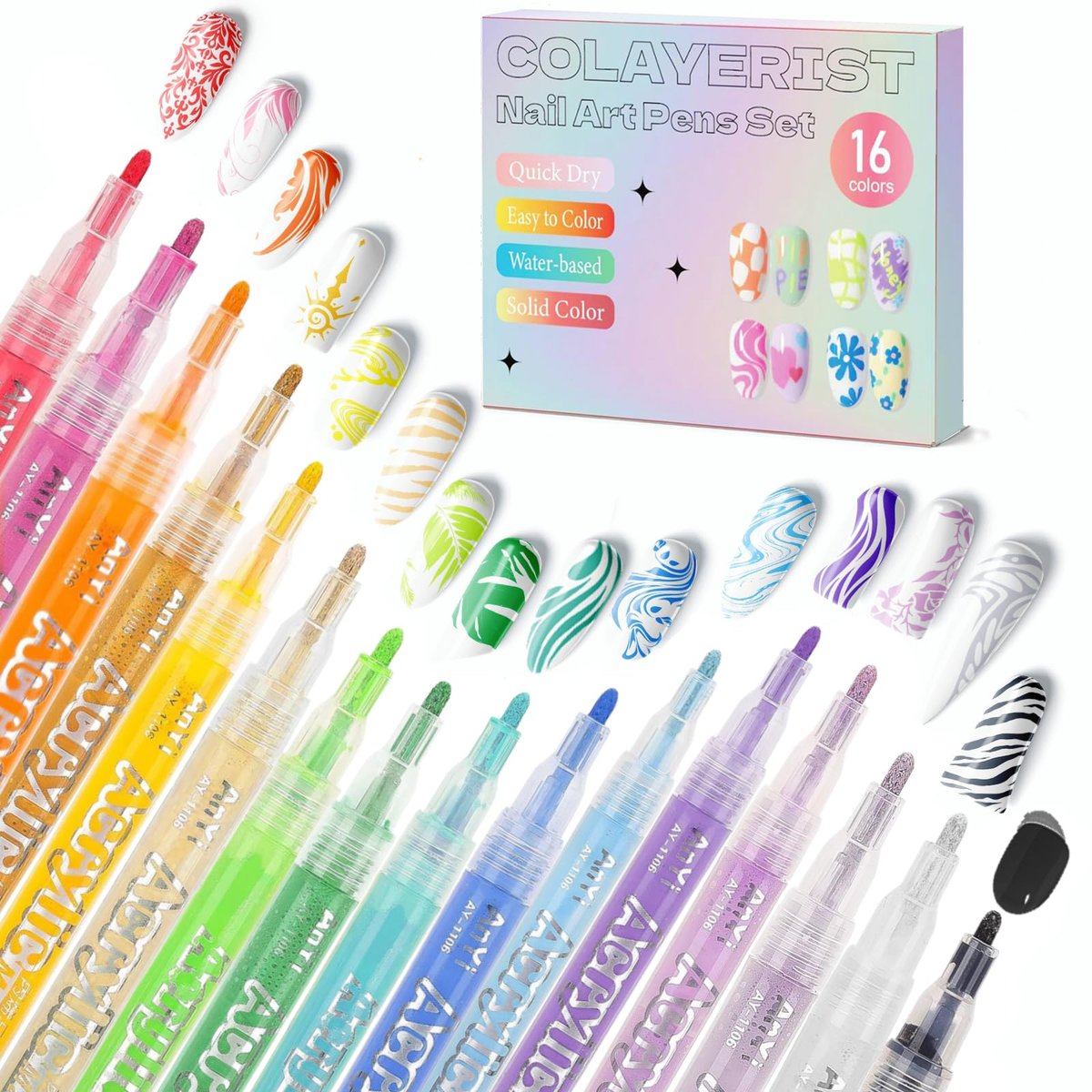 COLAYERIST Nagelkunststifte, 16 Farben Acryl-Nagellackstifte Set Schnell trocknend, 3D Gel Nagellackstift Graffiti Dotting Drawing Painting Liner Maniküre für Zuhause und Salon DIY