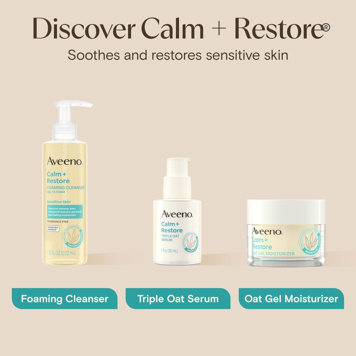 Aveeno Hautpflege-Set für empfindliche Haut: Calm + Restore Triple Oat Hydrating Facial Serum (30 ml) & Reisegröße Daily Moisturizing Cream + Prebiotic Oat (15 ml) – Duftfrei, 2-teilig