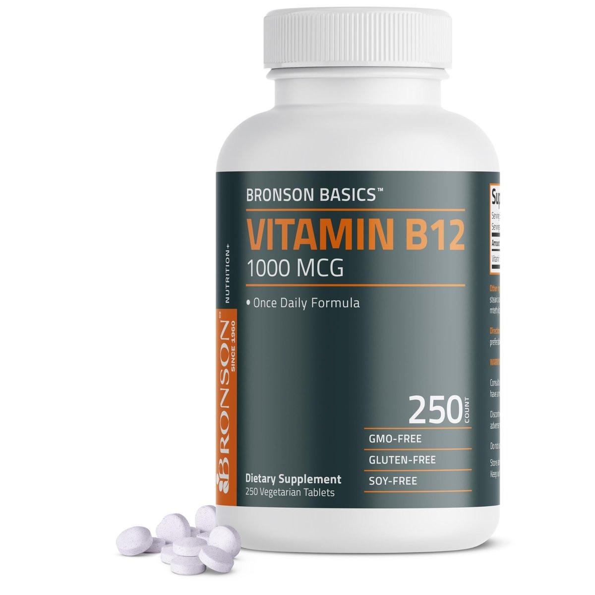 Bronson Vitamin B12 1000 mcg – Tägliche Nahrungsergänzung, Non-GMO, 250 vegane Tabletten