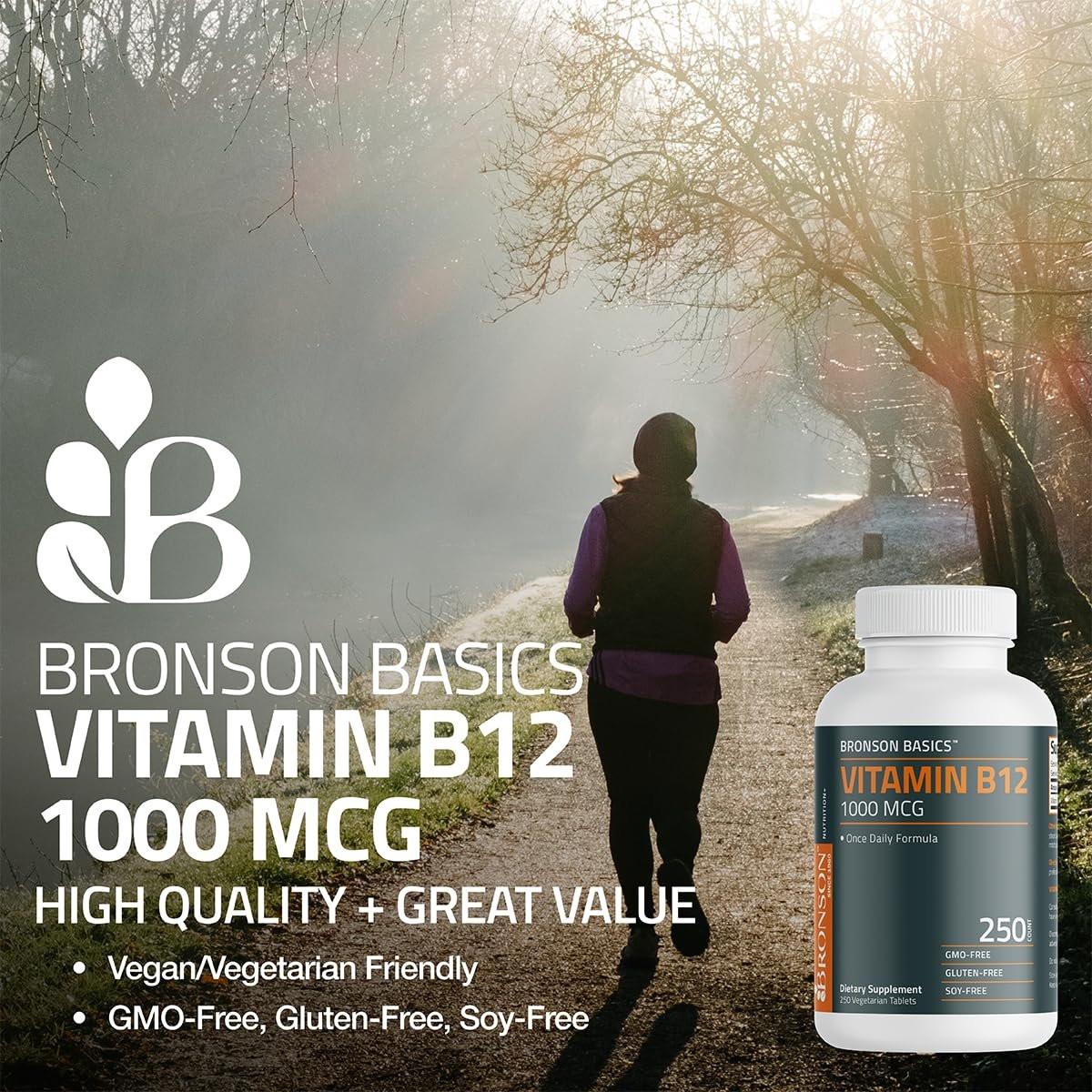 Bronson Vitamin B12 1000 mcg – Tägliche Nahrungsergänzung, Non-GMO, 250 vegane Tabletten