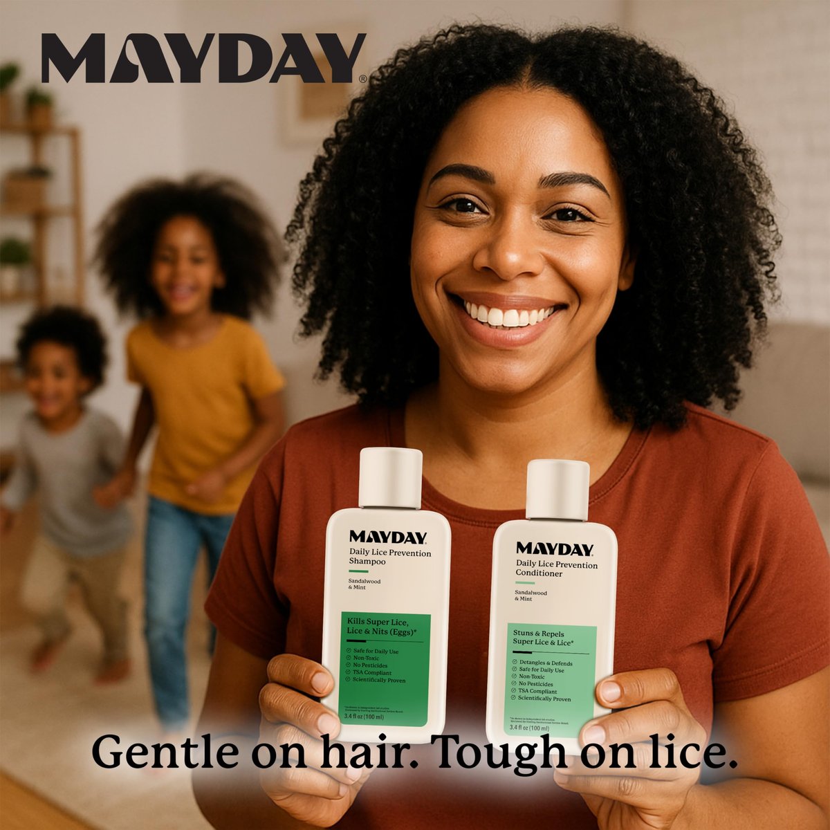 MAYDAY 3.4oz Läuse-Präventions-Shampoo & Läuse-Bekämpfungs-Conditioner Bundle – Sandelholz & Minze, ungiftig, pestizidfrei, wissenschaftlich erwiesener Schutz vor Läusen, sicher für alle Haartypen