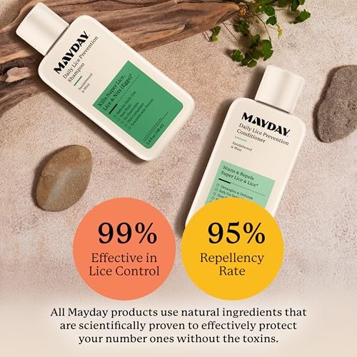 MAYDAY 3.4oz Läuse-Präventions-Shampoo & Läuse-Bekämpfungs-Conditioner Bundle – Sandelholz & Minze, ungiftig, pestizidfrei, wissenschaftlich erwiesener Schutz vor Läusen, sicher für alle Haartypen