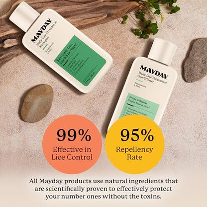 MAYDAY 3.4oz Läuse-Präventions-Shampoo & Läuse-Bekämpfungs-Conditioner Bundle – Sandelholz & Minze, ungiftig, pestizidfrei, wissenschaftlich erwiesener Schutz vor Läusen, sicher für alle Haartypen