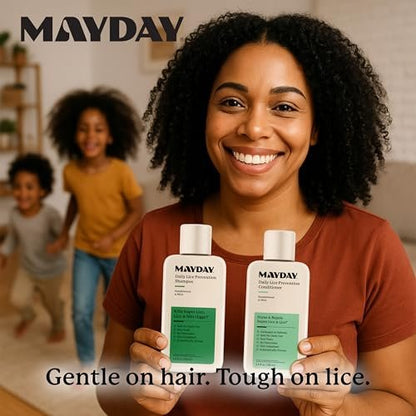 MAYDAY 3.4oz Läuse-Präventions-Shampoo & Läuse-Bekämpfungs-Conditioner Bundle – Sandelholz & Minze, ungiftig, pestizidfrei, wissenschaftlich erwiesener Schutz vor Läusen, sicher für alle Haartypen