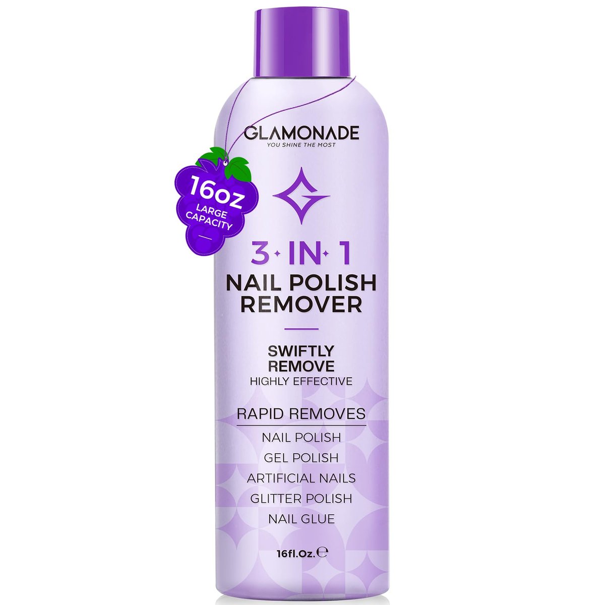 Glamonade Aceton-Nagellackentferner: 16 Fl Oz Professioneller Aceton-Gel-Nagellackentferner mit Traubenkernöl für schnelles Entfernen von Gel, Acryl, Nagelkleber und Dip-Pulver – für Zuhause und Salon