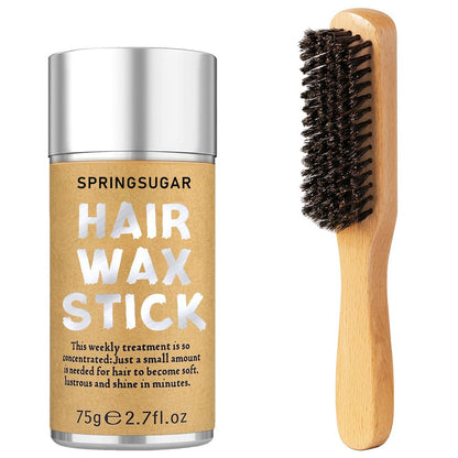 Slick Back Haarbürste & Haarwachs-Stick Set für Slick Back – Wildschweinborstenbürste für glattes, kontrolliertes Haar, fliegende Haare & Babyhaare – Slick-Back-Bürste für Frauen, Tänzer, Cheerleader