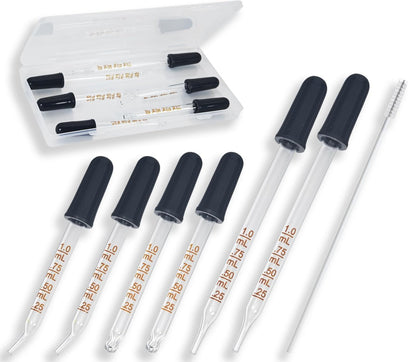 Atdcoek 6er-Pack Glas-Pipettentropfer mit Bürste - Gebogene und gerade Spitzen, 1 ml Augentropfer für ätherische Öle, Labor, Basteln, Messen und Umfüllen von Flüssigkeiten