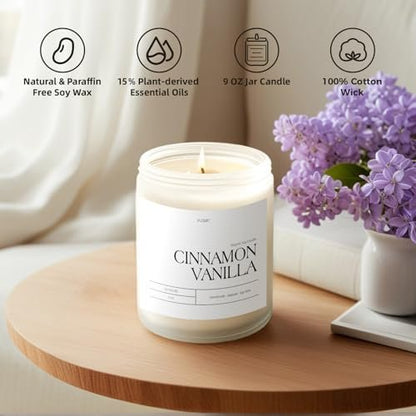 Putart Zimt Vanille Kerzen für Zuhause, Duftkerze, natürliches Sojawachs, Aromatherapie, ungiftig, stark duftend mit ätherischen Ölen, Raumduft Stressabbau, Geschenk für Frauen & Männer 9oz