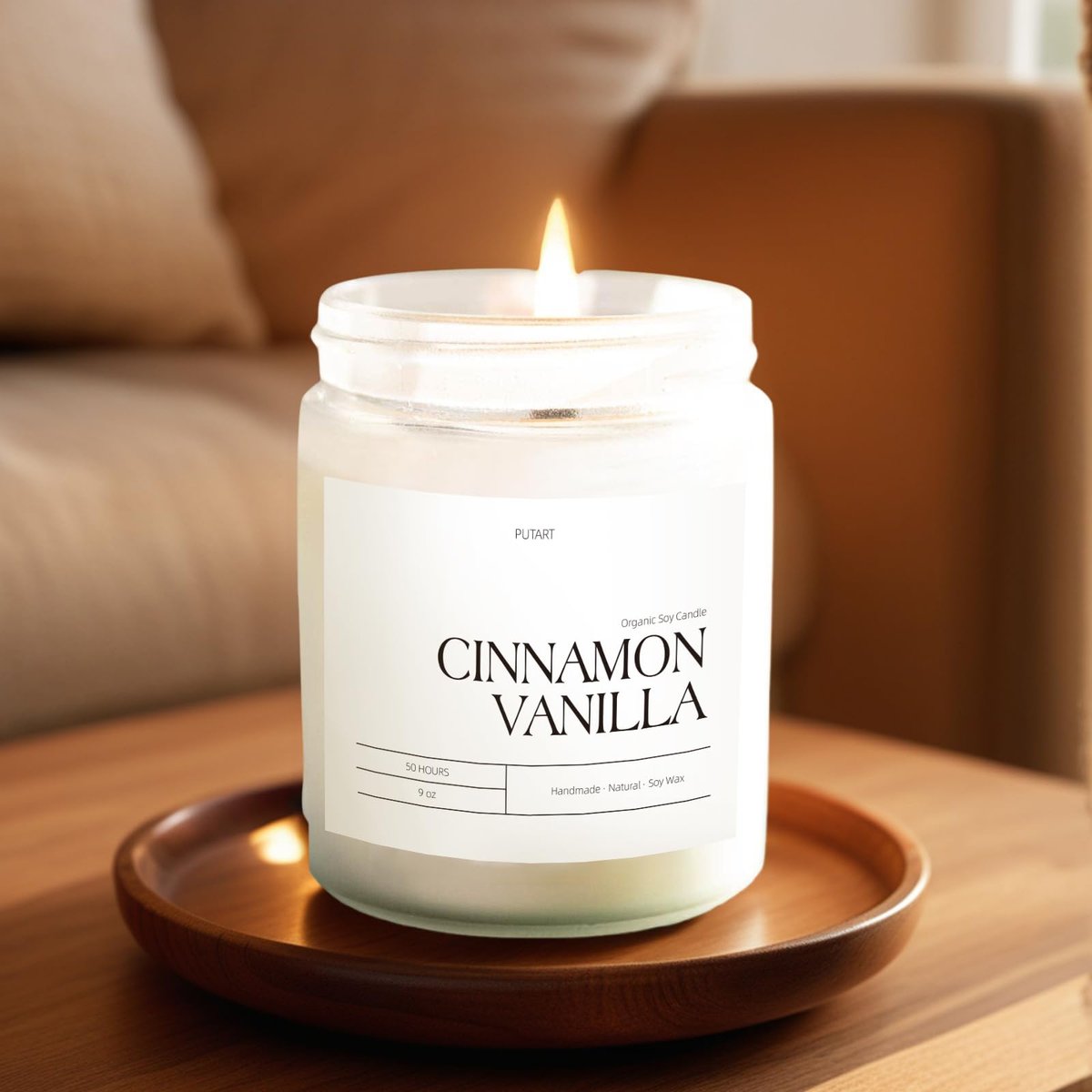 Putart Zimt Vanille Kerzen für Zuhause, Duftkerze, natürliches Sojawachs, Aromatherapie, ungiftig, stark duftend mit ätherischen Ölen, Raumduft Stressabbau, Geschenk für Frauen & Männer 9oz