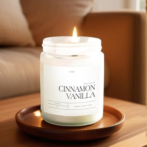 Putart Zimt Vanille Kerzen für Zuhause, Duftkerze, natürliches Sojawachs, Aromatherapie, ungiftig, stark duftend mit ätherischen Ölen, Raumduft Stressabbau, Geschenk für Frauen & Männer 9oz