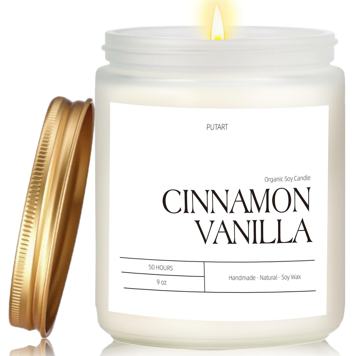 Putart Zimt Vanille Kerzen für Zuhause, Duftkerze, natürliches Sojawachs, Aromatherapie, ungiftig, stark duftend mit ätherischen Ölen, Raumduft Stressabbau, Geschenk für Frauen & Männer 9oz