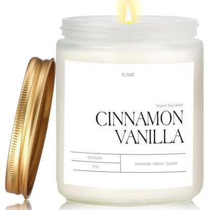 Putart Zimt Vanille Kerzen für Zuhause, Duftkerze, natürliches Sojawachs, Aromatherapie, ungiftig, stark duftend mit ätherischen Ölen, Raumduft Stressabbau, Geschenk für Frauen & Männer 9oz