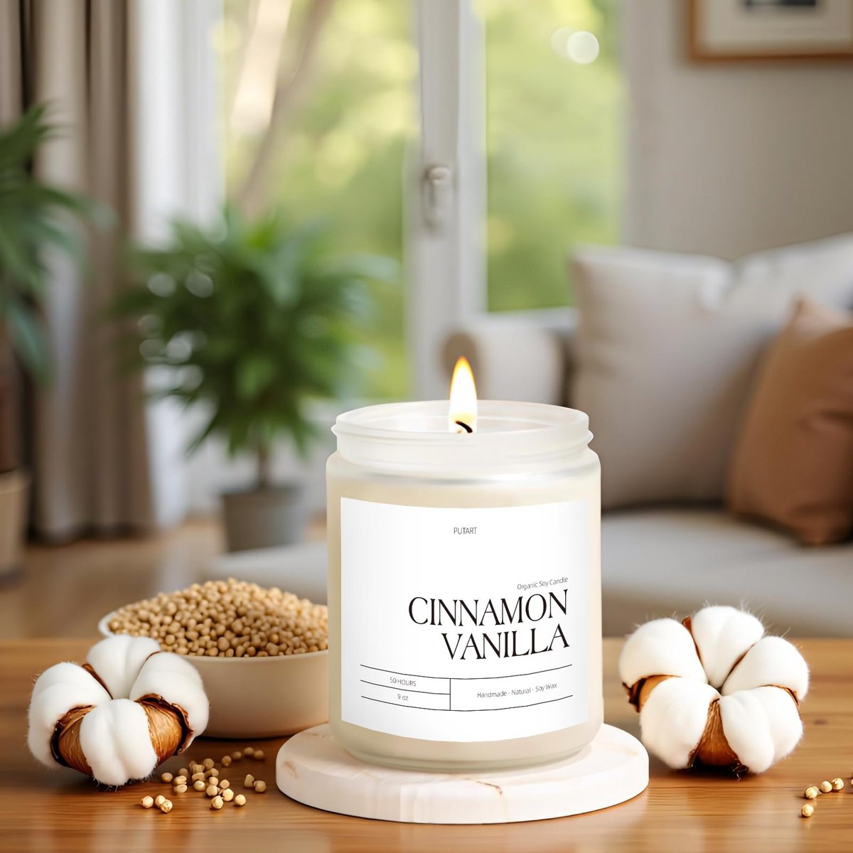 Putart Zimt Vanille Kerzen für Zuhause, Duftkerze, natürliches Sojawachs, Aromatherapie, ungiftig, stark duftend mit ätherischen Ölen, Raumduft Stressabbau, Geschenk für Frauen & Männer 9oz