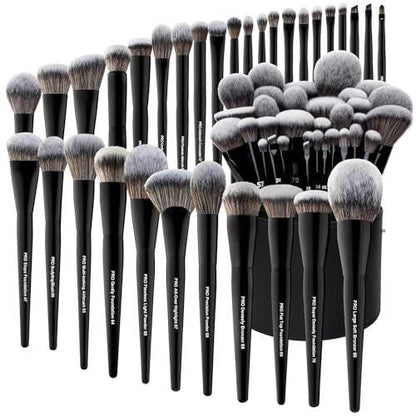 Bueart Design 32-teiliges Profi-Make-up-Pinselset mit extra großem Halter – Premium ultraweiche Synthetik-Pinsel für Foundation, Contour, Puder, Rouge, Concealer und Lidschatten, klassisches Schwarz