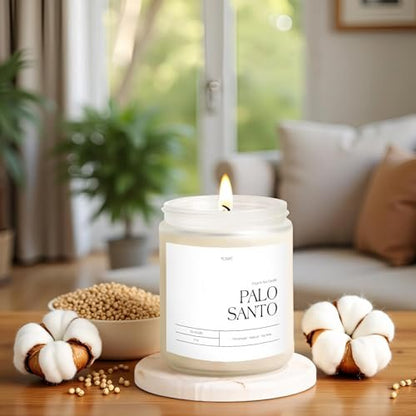 Putart Palo Santo Duftkerze für Zuhause, 9oz natürliche Sojabohnen-Aromatherapie-Kerze, ungiftig mit ätherischen Ölen, Stressabbau & Meditation, Geschenk für Damen & Herren, Mattweiß
