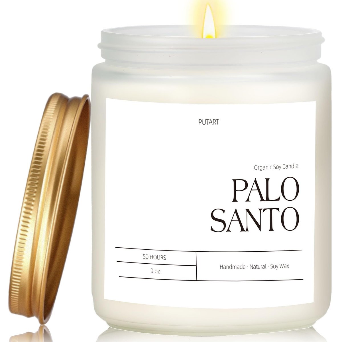 Putart Palo Santo Duftkerze für Zuhause, 9oz natürliche Sojabohnen-Aromatherapie-Kerze, ungiftig mit ätherischen Ölen, Stressabbau & Meditation, Geschenk für Damen & Herren, Mattweiß