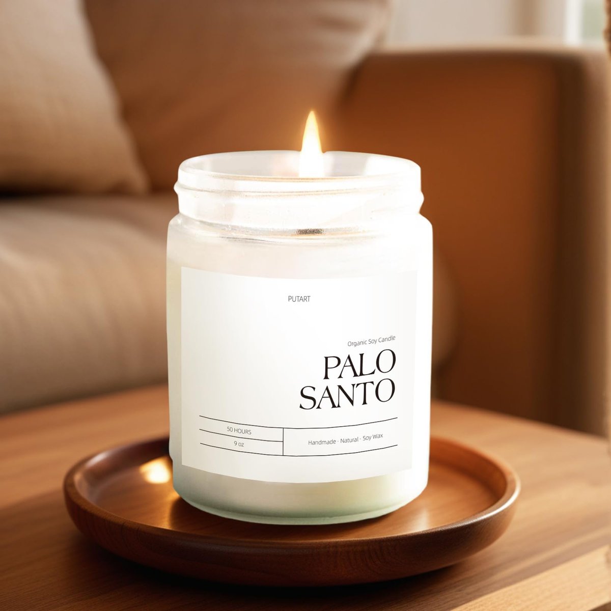 Putart Palo Santo Duftkerze für Zuhause, 9oz natürliche Sojabohnen-Aromatherapie-Kerze, ungiftig mit ätherischen Ölen, Stressabbau & Meditation, Geschenk für Damen & Herren, Mattweiß