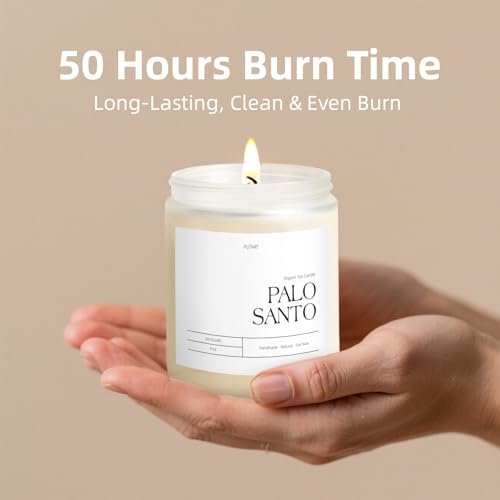 Putart Palo Santo Duftkerze für Zuhause, 9oz natürliche Sojabohnen-Aromatherapie-Kerze, ungiftig mit ätherischen Ölen, Stressabbau & Meditation, Geschenk für Damen & Herren, Mattweiß