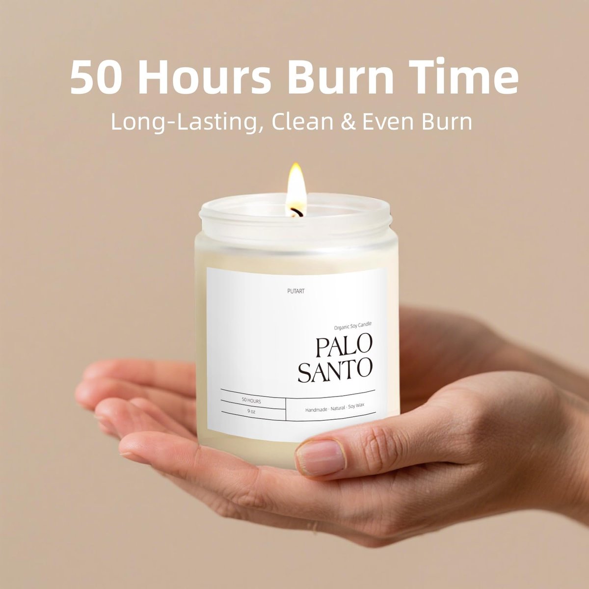 Putart Palo Santo Duftkerze für Zuhause, 9oz natürliche Sojabohnen-Aromatherapie-Kerze, ungiftig mit ätherischen Ölen, Stressabbau & Meditation, Geschenk für Damen & Herren, Mattweiß