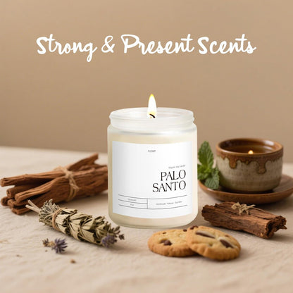 Putart Palo Santo Duftkerze für Zuhause, 9oz natürliche Sojabohnen-Aromatherapie-Kerze, ungiftig mit ätherischen Ölen, Stressabbau & Meditation, Geschenk für Damen & Herren, Mattweiß