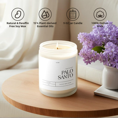 Putart Palo Santo Duftkerze für Zuhause, 9oz natürliche Sojabohnen-Aromatherapie-Kerze, ungiftig mit ätherischen Ölen, Stressabbau & Meditation, Geschenk für Damen & Herren, Mattweiß