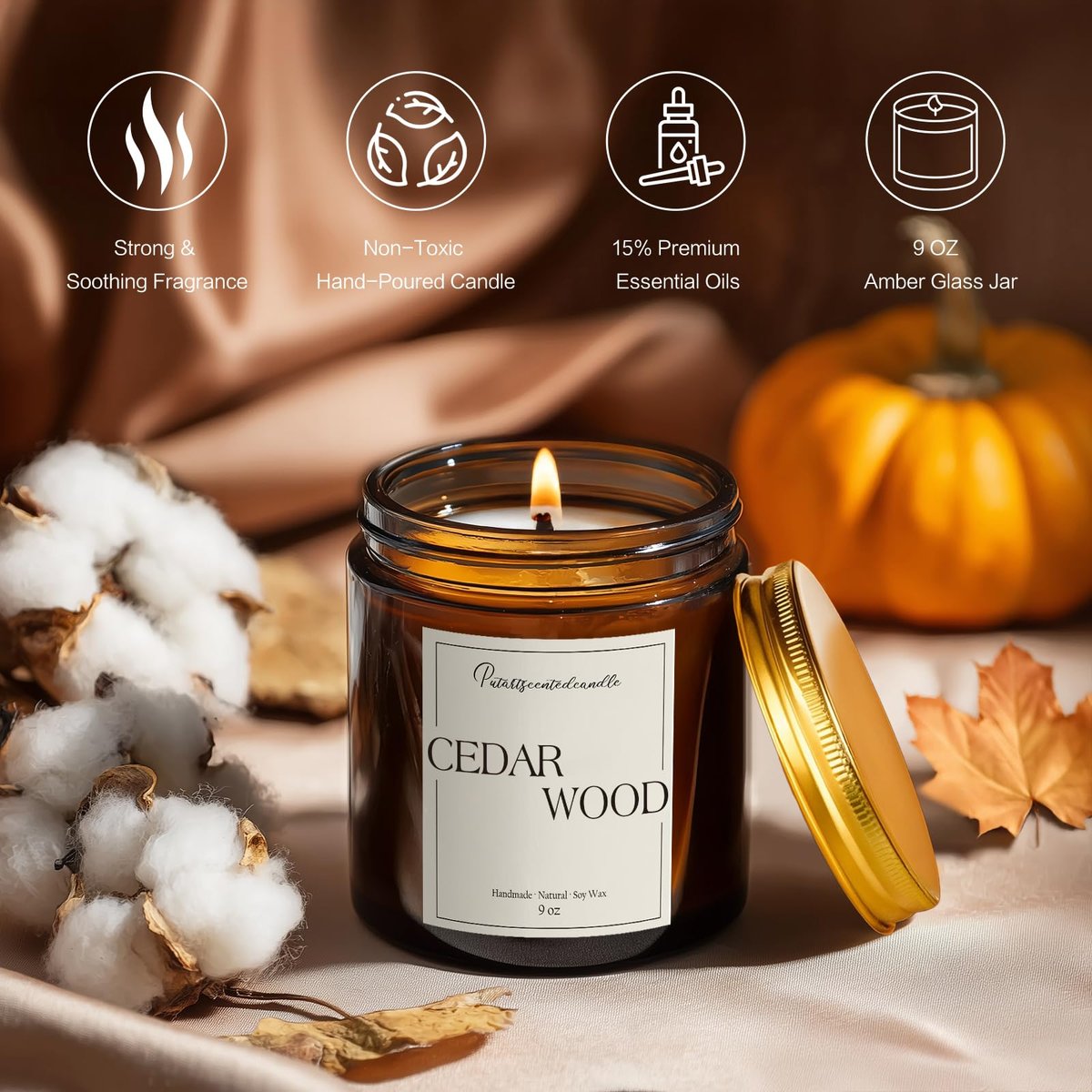 Putart Zedernholz-Kerzen für Zuhause Duftend, Natürliche Soja-Aromatherapie, Ungiftige Kerzen mit Langanhaltendem Duft & Sauberem Abbrand, Luxus-Glas-Kerzen Geschenk für Frauen, Männer, Wohnkultur 9 Unzen
