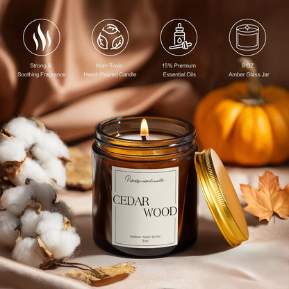 Putart Zedernholz-Kerzen für Zuhause Duftend, Natürliche Soja-Aromatherapie, Ungiftige Kerzen mit Langanhaltendem Duft & Sauberem Abbrand, Luxus-Glas-Kerzen Geschenk für Frauen, Männer, Wohnkultur 9 Unzen