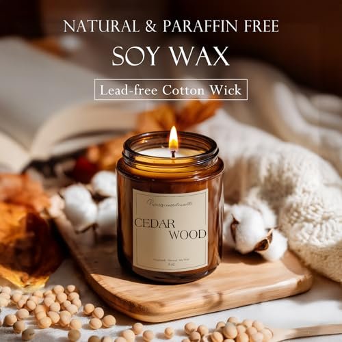 Putart Zedernholz-Kerzen für Zuhause Duftend, Natürliche Soja-Aromatherapie, Ungiftige Kerzen mit Langanhaltendem Duft & Sauberem Abbrand, Luxus-Glas-Kerzen Geschenk für Frauen, Männer, Wohnkultur 9 Unzen