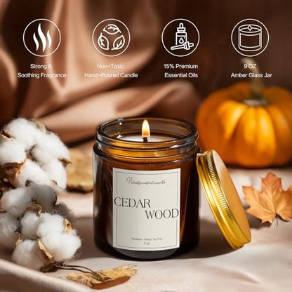 Putart Zedernholz-Kerzen für Zuhause Duftend, Natürliche Soja-Aromatherapie, Ungiftige Kerzen mit Langanhaltendem Duft & Sauberem Abbrand, Luxus-Glas-Kerzen Geschenk für Frauen, Männer, Wohnkultur 9 Unzen