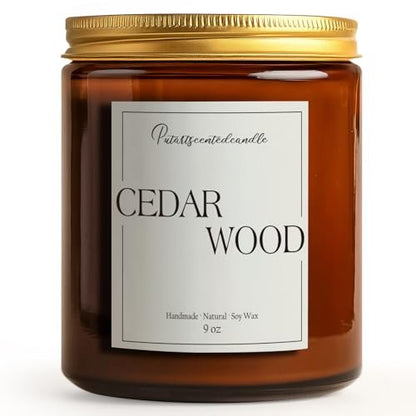 Putart Zedernholz-Kerzen für Zuhause Duftend, Natürliche Soja-Aromatherapie, Ungiftige Kerzen mit Langanhaltendem Duft & Sauberem Abbrand, Luxus-Glas-Kerzen Geschenk für Frauen, Männer, Wohnkultur 9 Unzen