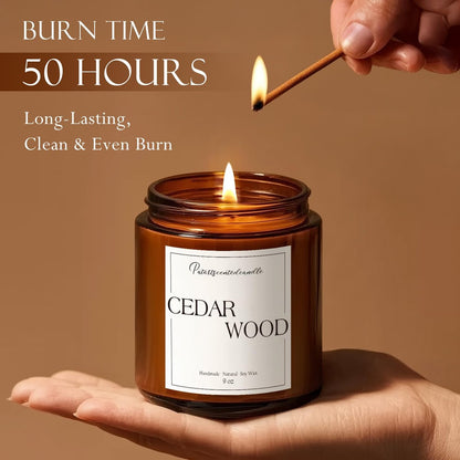 Putart Zedernholz-Kerzen für Zuhause Duftend, Natürliche Soja-Aromatherapie, Ungiftige Kerzen mit Langanhaltendem Duft & Sauberem Abbrand, Luxus-Glas-Kerzen Geschenk für Frauen, Männer, Wohnkultur 9 Unzen
