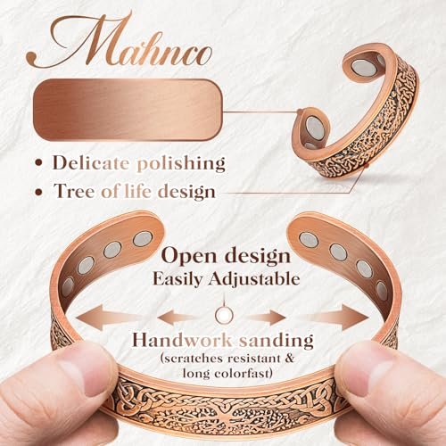 Mahnco Kupferarmband für Männer & Frauen, 12-fache Stärke Magnetarmband & Lymphdrainage-Ring für Herren, 100% massives reines Kupfer Schmuck Geschenk