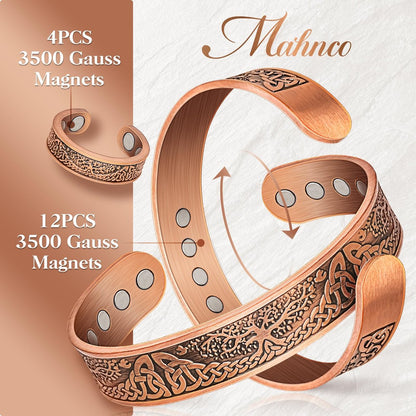 Mahnco Kupferarmband für Männer & Frauen, 12-fache Stärke Magnetarmband & Lymphdrainage-Ring für Herren, 100% massives reines Kupfer Schmuck Geschenk
