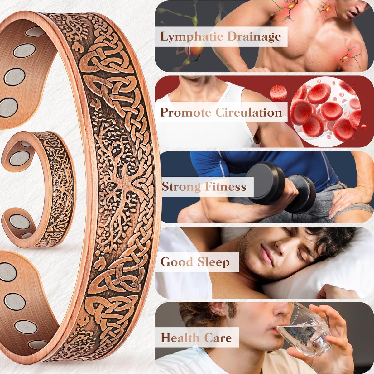 Mahnco Kupferarmband für Männer & Frauen, 12-fache Stärke Magnetarmband & Lymphdrainage-Ring für Herren, 100% massives reines Kupfer Schmuck Geschenk