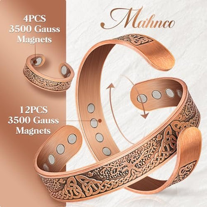 Mahnco Kupferarmband für Männer & Frauen, 12-fache Stärke Magnetarmband & Lymphdrainage-Ring für Herren, 100% massives reines Kupfer Schmuck Geschenk