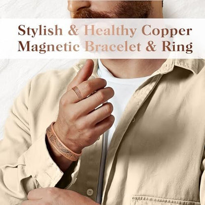 Mahnco Kupferarmband für Männer & Frauen, 12-fache Stärke Magnetarmband & Lymphdrainage-Ring für Herren, 100% massives reines Kupfer Schmuck Geschenk