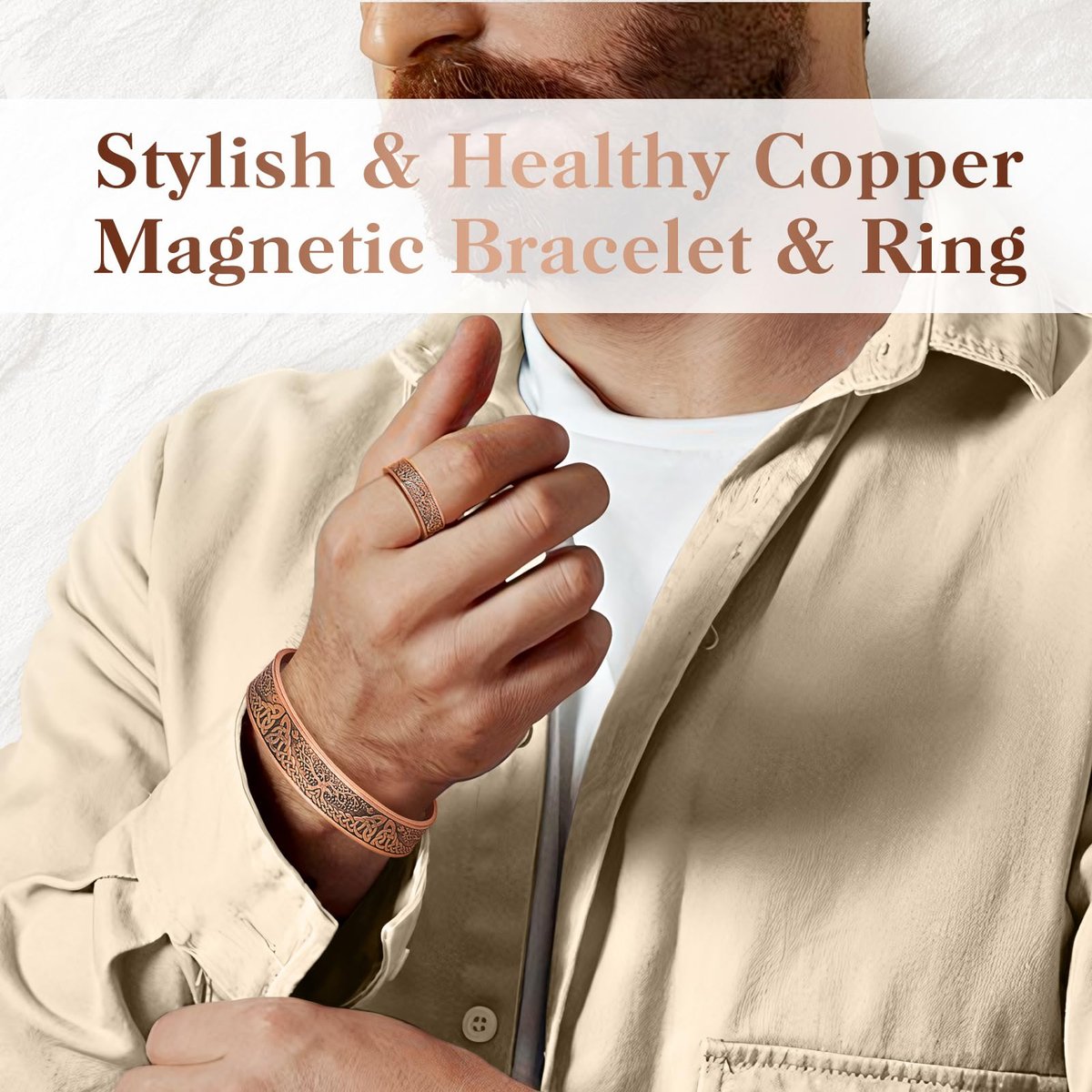 Mahnco Kupferarmband für Männer & Frauen, 12-fache Stärke Magnetarmband & Lymphdrainage-Ring für Herren, 100% massives reines Kupfer Schmuck Geschenk