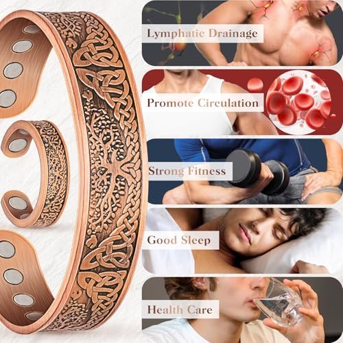 Mahnco Kupferarmband für Männer & Frauen, 12-fache Stärke Magnetarmband & Lymphdrainage-Ring für Herren, 100% massives reines Kupfer Schmuck Geschenk
