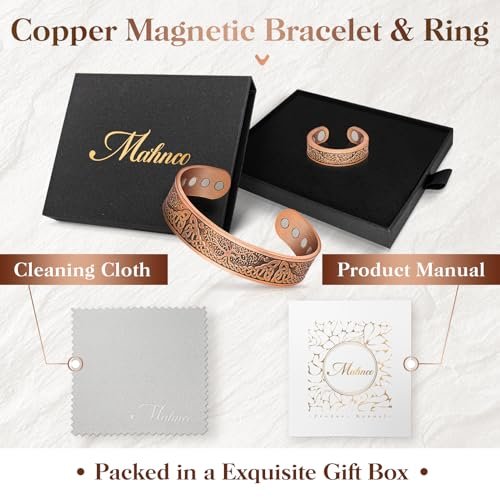 Mahnco Kupferarmband für Männer & Frauen, 12-fache Stärke Magnetarmband & Lymphdrainage-Ring für Herren, 100% massives reines Kupfer Schmuck Geschenk