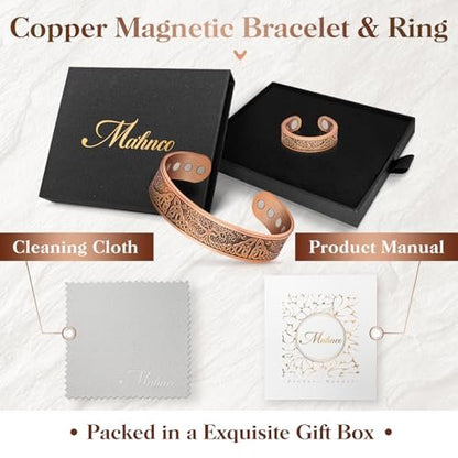 Mahnco Kupferarmband für Männer & Frauen, 12-fache Stärke Magnetarmband & Lymphdrainage-Ring für Herren, 100% massives reines Kupfer Schmuck Geschenk