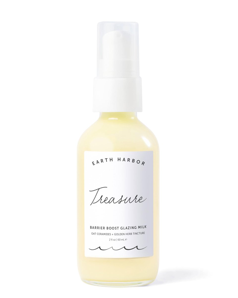 Earth Harbor Treasure Barrier Boost Glazing Milk – Vegane Essenz-Feuchtigkeitscreme für empfindliche, trockene & zu Akne neigende Haut – Hafer-Ceramide & Sanddorn – Hydratisiert, beruhigt & repariert die Hautbarriere – 60 ml