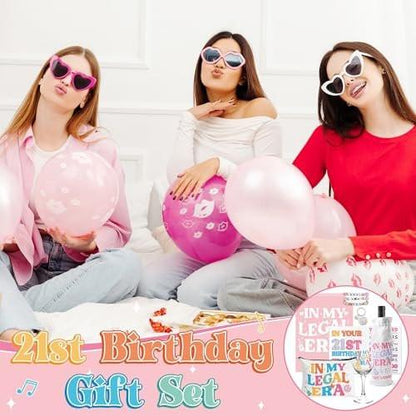 BHronony 21. Geburtstagsgeschenk für Sie – In My Legal Era Sänger Weinglas Geschenkset für 21-jährige Tochter, einzigartige Geburtstagsgeschenkideen mit Make-up-Tasche, Schlüsselanhänger, Armband und Grußkarte