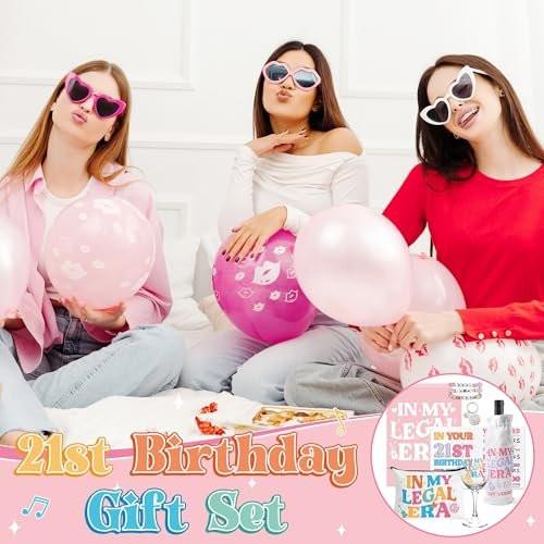 BHronony 21. Geburtstagsgeschenk für Sie – In My Legal Era Sänger Weinglas Geschenkset für 21-jährige Tochter, einzigartige Geburtstagsgeschenkideen mit Make-up-Tasche, Schlüsselanhänger, Armband und Grußkarte