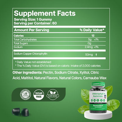 Benevolent Nourishment Chlorophyll Gummies – Detox, Immununterstützung & innerer Deodorant, 60 Stück